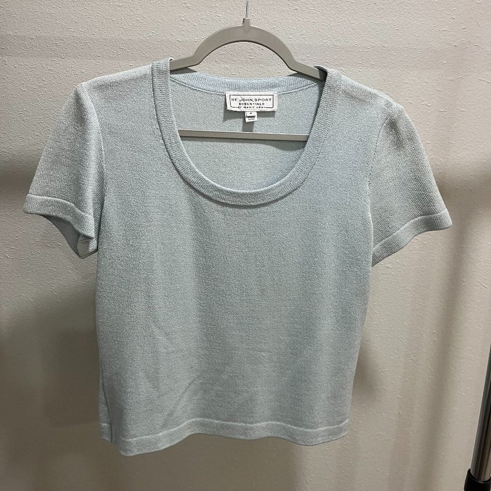St. John Sport Essentials Short Sleeve Scoop Neck Sweater Women Size P-Preowned